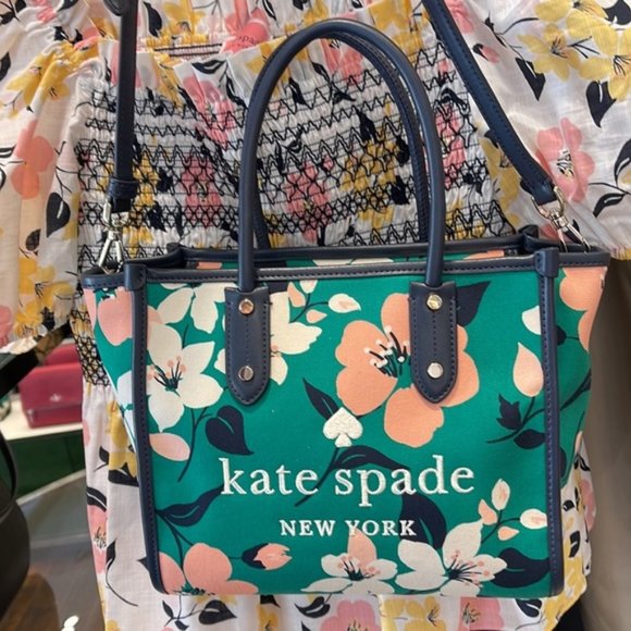 Kate Spade Small Tote Crossbody Bag Lily Blooms Green Multi - Picture 15 of 16